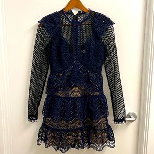 Self-Portrait - Lace Navy Blue Mini Dress - UK 8 / US 4.
